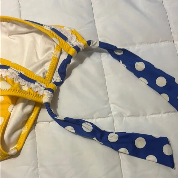 Betsy Johnson RARE Yellow Polka Dot Bikini with Blue Bow - Picture 13 of 16
